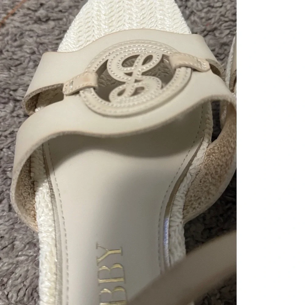 Sam Libby Camille Wedge‎ Sandals 8.5 Cream Beige Espadrille Ankle Strap Platform